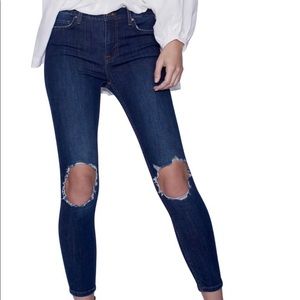 Free People High Rise Busted Knee Skinny Jeans